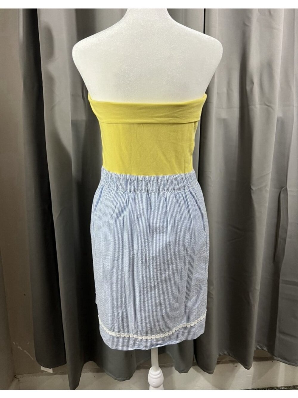Vtg Lilly Pulitzer Medium Strapless Esmeralda Dress Yellow Blue Mini Seersucker - Picture 3 of 6